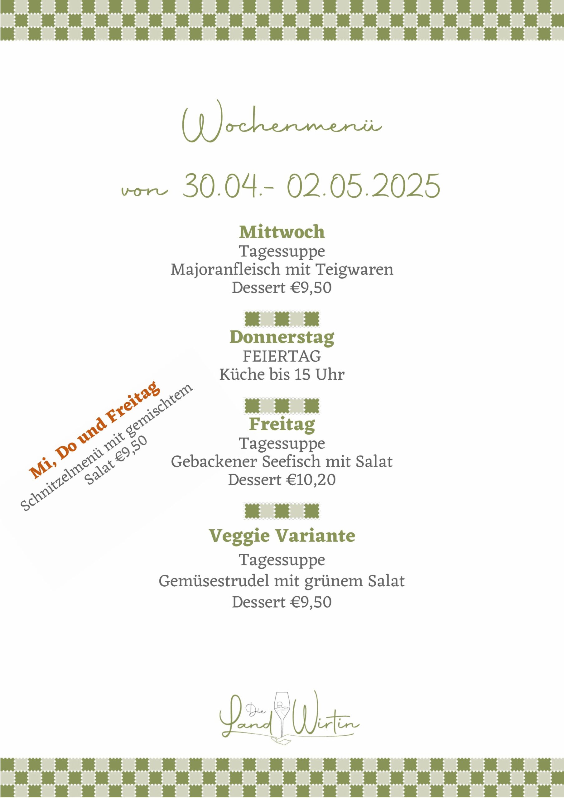 Menuekarte Die Landwirtin Kw18